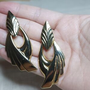 Vintage Modernist Earrings Gold Tone Mid Century Dangle Pierced 2.5"